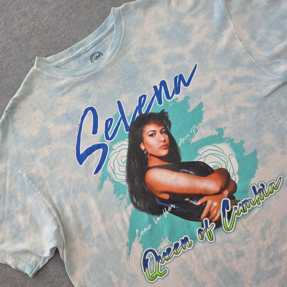 Selena Queen of Cumbia Tie Dye Graphic T-Shirt Blue White Mens 1X 2021 Official